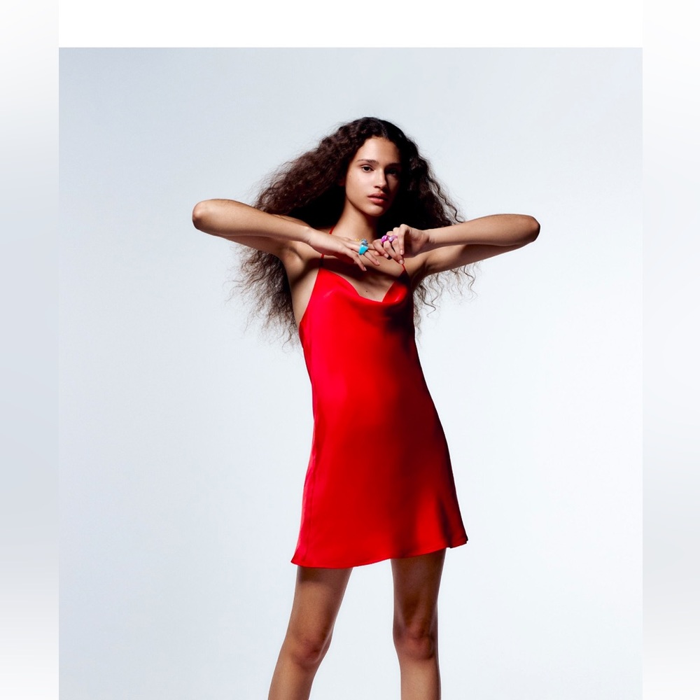 ZARA SATIN LINGERIE STYLE DRESS RED